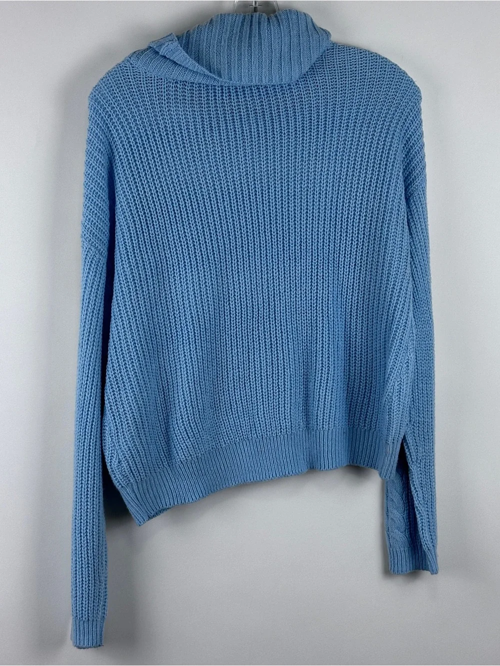 Fashion Nova Women's Light Blue Chunky Cable Knit Cowl Neck Cozy Sweater